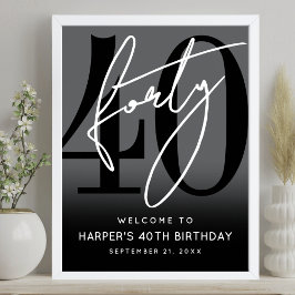 Modern svart välkomstskylt för 40-års födelsedagsf poster