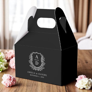 Modern svart Vapensköld i Monogram Bröllop Modern Presentaskar