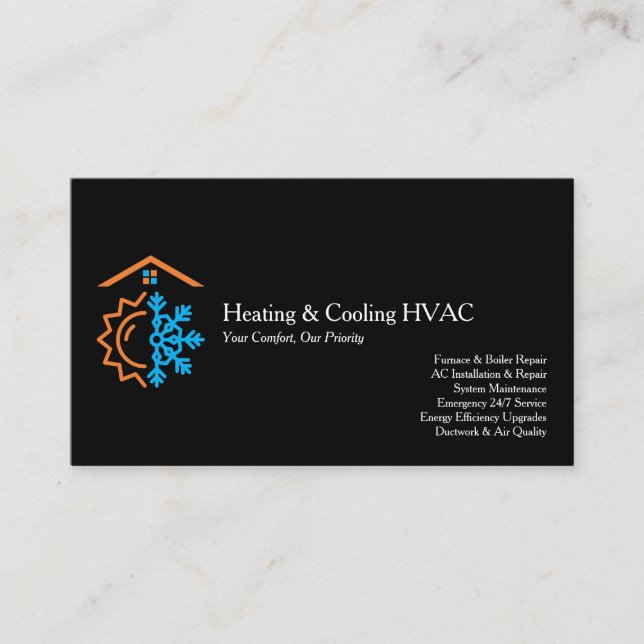 Modern Svart Värme Kyla Experter HVAC Visitkort (Framsida)