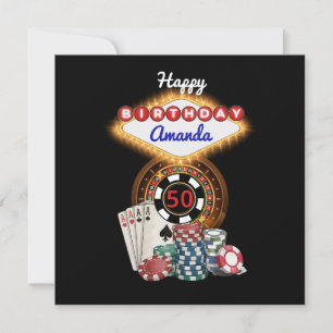 Modern Svart Vegas Kasino Natt Tema Födelsedag Kort