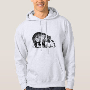 Modern svart vild djur för honom lätt grått hoodie