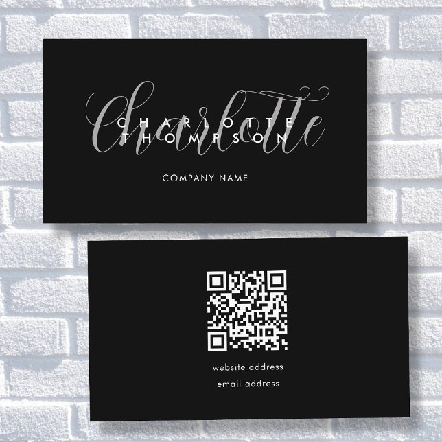 Modern svart visitkortsmall för skript visitkort (Modern Script Black Business Card Template)