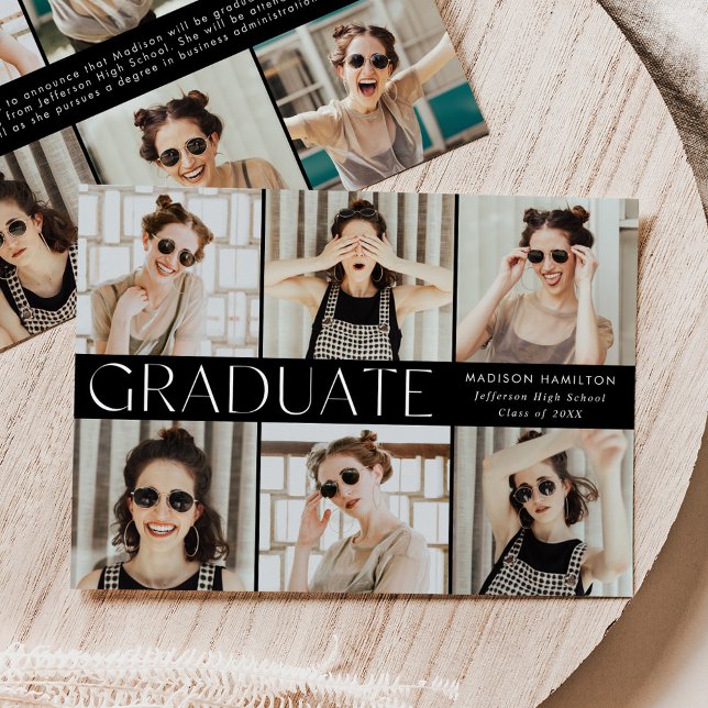 Modern svart-vit 12-foto-examen meddelande (Skapare uppladdad)