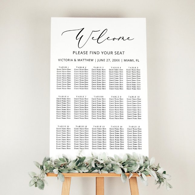 Modern svart vit 15 Bord Bröllop-sittdiagram Poster (Skapare uppladdad)
