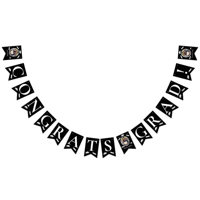 Modern svart vit 3-foto-Studentmössa, diplomat Vimplar (Alla)