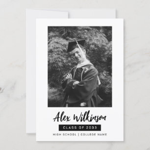 Modern svart vit 3-fotominimalistisk Studenten Inbjudningar