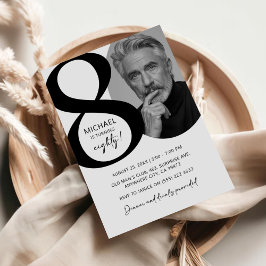 Modern svart-vit 80-års fotofödelsedagsfest inbjudningar