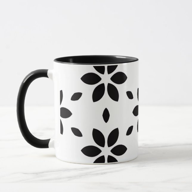 Modern svart-vit abstrakt blomster  mugg (Vänster)