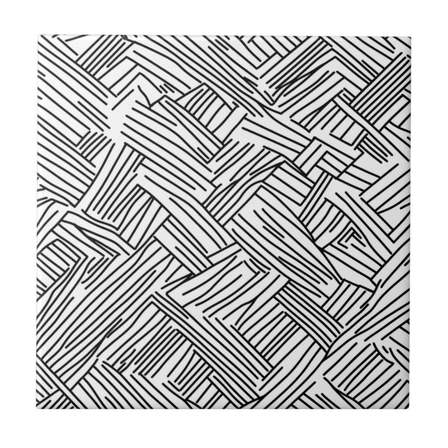 Modern Svart Vit Abstrakt Linje Geometrisk Textur Kakelplatta (Framsidan)
