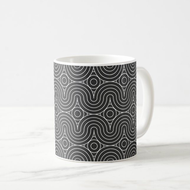 Modern svart-vit abstrakt mönsterdesign kaffemugg (Framsida höger)