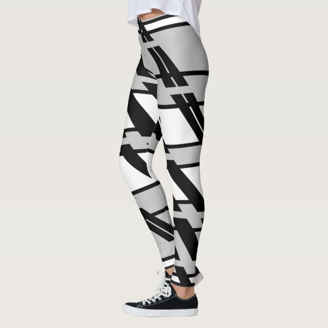 Modern svart-vit abstrakt urban stil mönster leggings (Vänster)