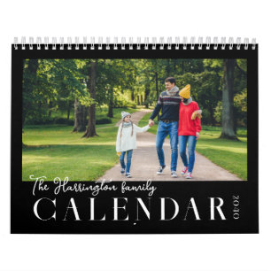 Modern Svart Vit Anpassad Familjefoto Kalender