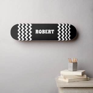 Modern Svart & Vit Anpassat Namn Mini Skateboard Bräda 18,5 Cm
