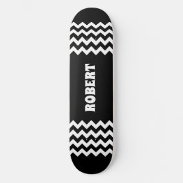 Modern Svart & Vit Anpassat Namn Mini Skateboard Bräda 18,5 Cm