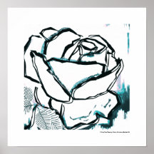 Modern Svart Vit Aqua Ros - Pop Art Blomma