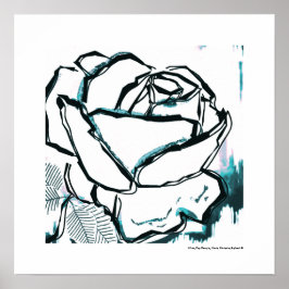 Modern Svart Vit Aqua Ros - Pop Art Blomma Poster