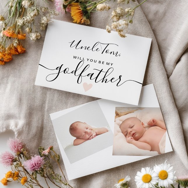 Modern svart vit är min gudfaderbaptism inbjudningar (Modern black white be my godfather baptism invitation)