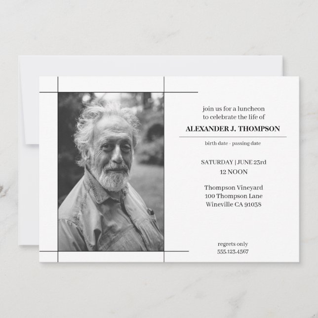 Modern svart-vit begravning som firar livet tack kort (Framsida)