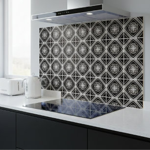Modern svart vit blomma Mönster Kakelplatta
