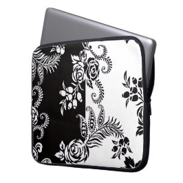 Modern svart-vit blommig laptopfodral laptop fodral