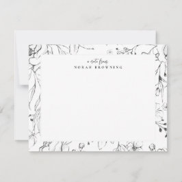 Modern svart-vit blomsterdesign med personlig skri anteckningskort