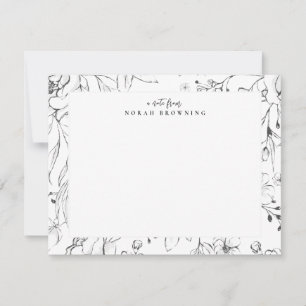 Modern svart-vit blomsterdesign med personlig skri anteckningskort
