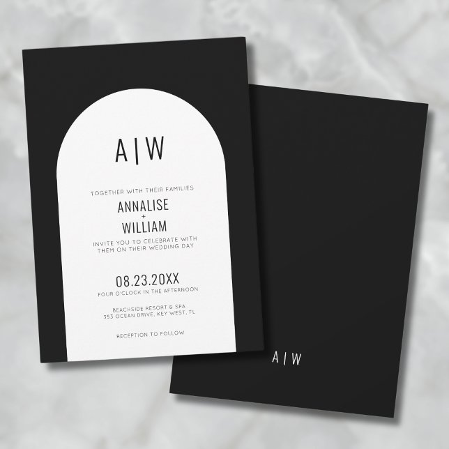Modern Svart Vit Bröllop Inbjudningar (Simple Modern Arch Black White Wedding Invitation )