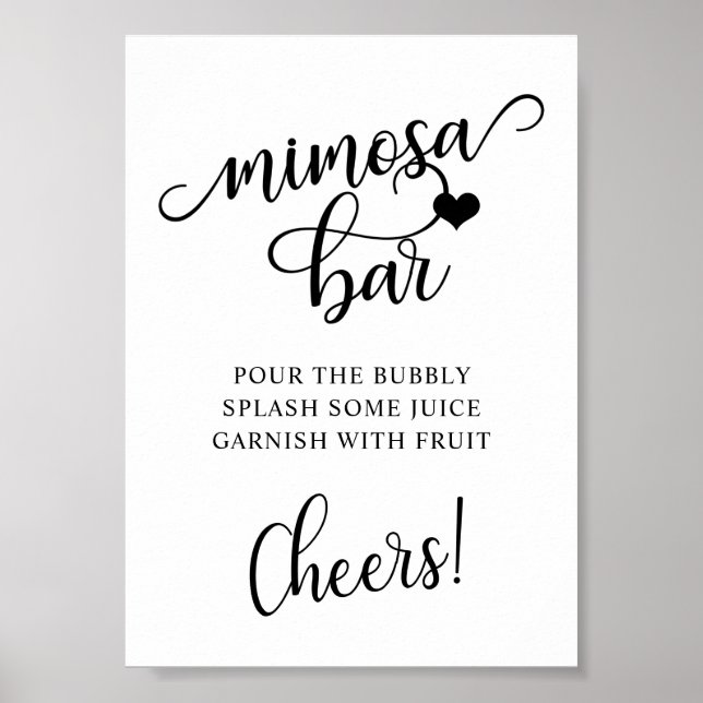 Modern svart vit bröllopsdusch fest MIMOSA BAR Poster (Framsidan)