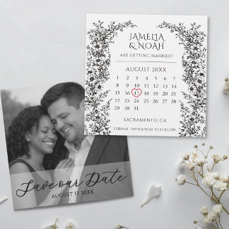 Modern svart-vit bröllopsinbjudan Save The Date Spara Datumet