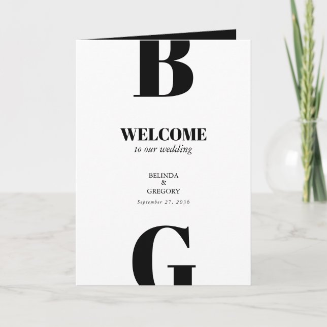 Modern Svart & Vit Bröllopsordning Program (Framsida)