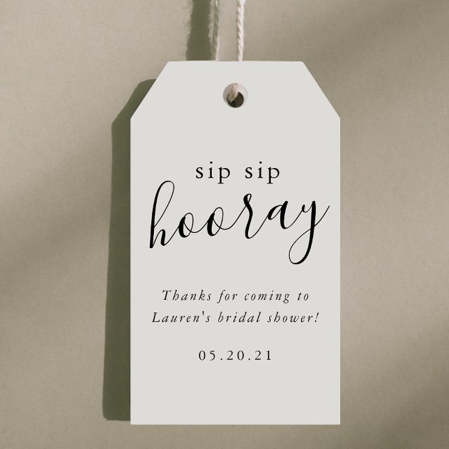 Modern svart-vit bröllosdusch med 'Sipp sippa hurr Presentetikett (Skapare uppladdad)