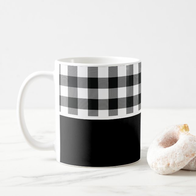 Modern svart vit Buffalo Checks kaffemugg (Med munk)