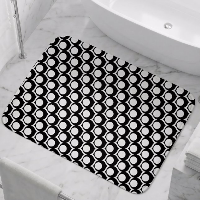Modern svart vit cirkelgittermönster badrumsmatta (Skapare uppladdad)