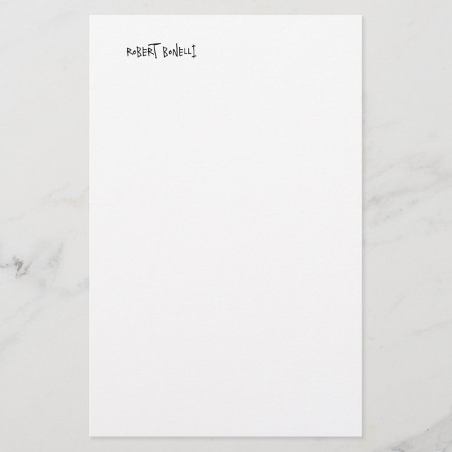 Modern Svart Vit Ditt Namn Minimalistisk Brevpapper (Framsida)