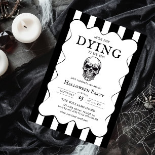 Modern svart-vit dödskalle vuxen Halloweenfest Inbjudningar