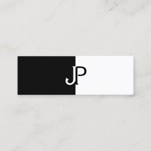 Modern svart, vit Elegant, monogrammad design Mini Visitkort