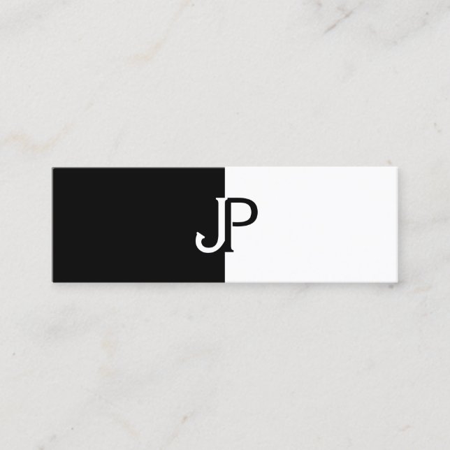 Modern svart, vit Elegant, monogrammad design Mini Visitkort (Framsida)
