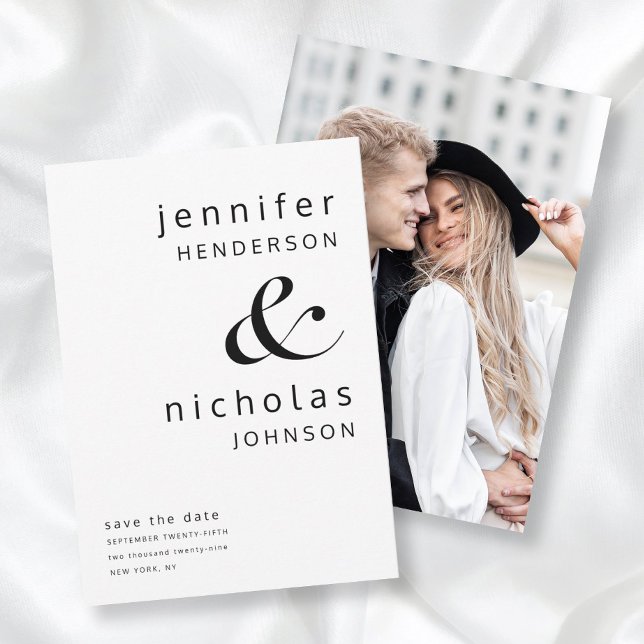 Modern svart & vit et-tecken Foto  Spara Datumet (Modern Black & White Ampersand Photo Save The Date)
