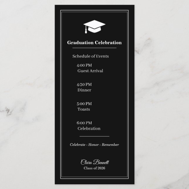 Modern svart-vit examensprogramkortsdesign för 202 program (Framsida)