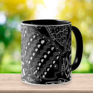 Modern svart-vit fiskdesign mugg