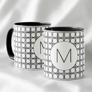 Modern svart-vit flätad monogram mugg