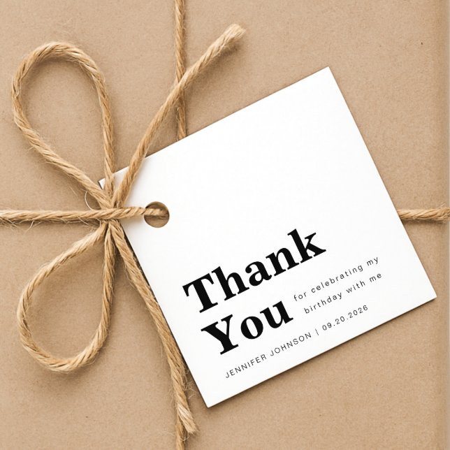 Modern svart-vit födelsedagspresent gåvor etiketter (Modern Black & White Birthday Favor Tags
)