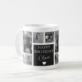 Modern svart-vit födelsedagspresent med 11 foton kaffemugg