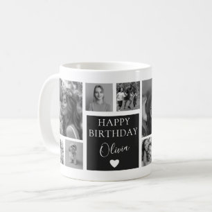 Modern svart-vit födelsedagspresent med 11 foton kaffemugg