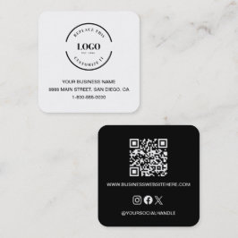 Modern Svart Vit Företagsvarumärke QR-kod Fyrkantigt Visitkort