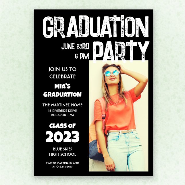 Modern svart, vit foto 2023 Studenten Inbjudningar (Skapare uppladdad)