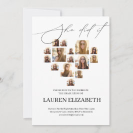 Modern svart-vit fotokollage med 15 bilder Examen Inbjudningar