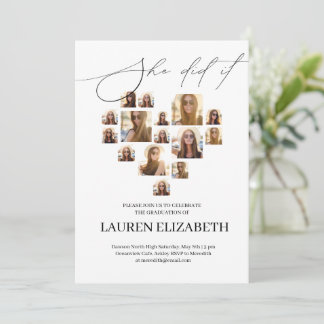 Modern svart-vit fotokollage med 15 bilder Examen Inbjudningar