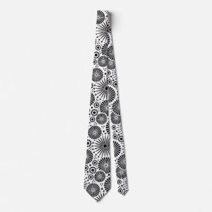 Modern svart-vit geometrisk blomma solstrålning slips