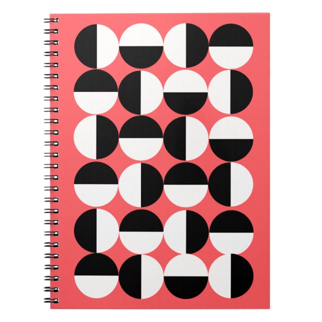 Modern svart-vit geometrisk cirkel anteckningsbok (Framsidan)